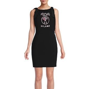 MOSCHINO Black Logo Tie Shoulder Dress Size 4 (38)
